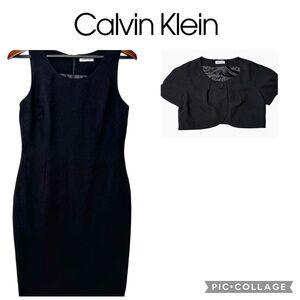Calvin Klein sleeveless workwear black dress with cropped blazer size 12